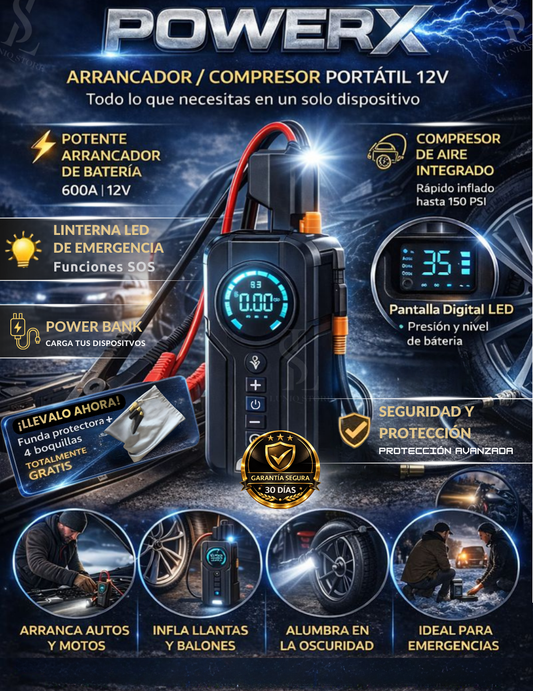 POWER X®-Compresor Aire e iniciador De Bateria
